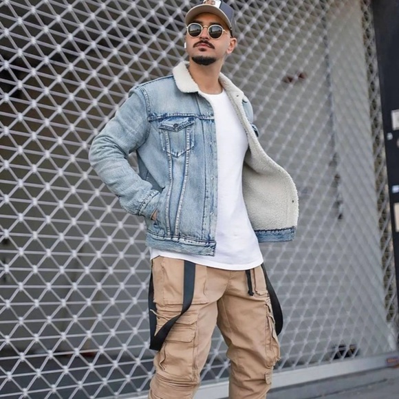 FWRD denim jean jacket size Small Sherpa‎ collar distressed buttons fly stretchy - Picture 8 of 16